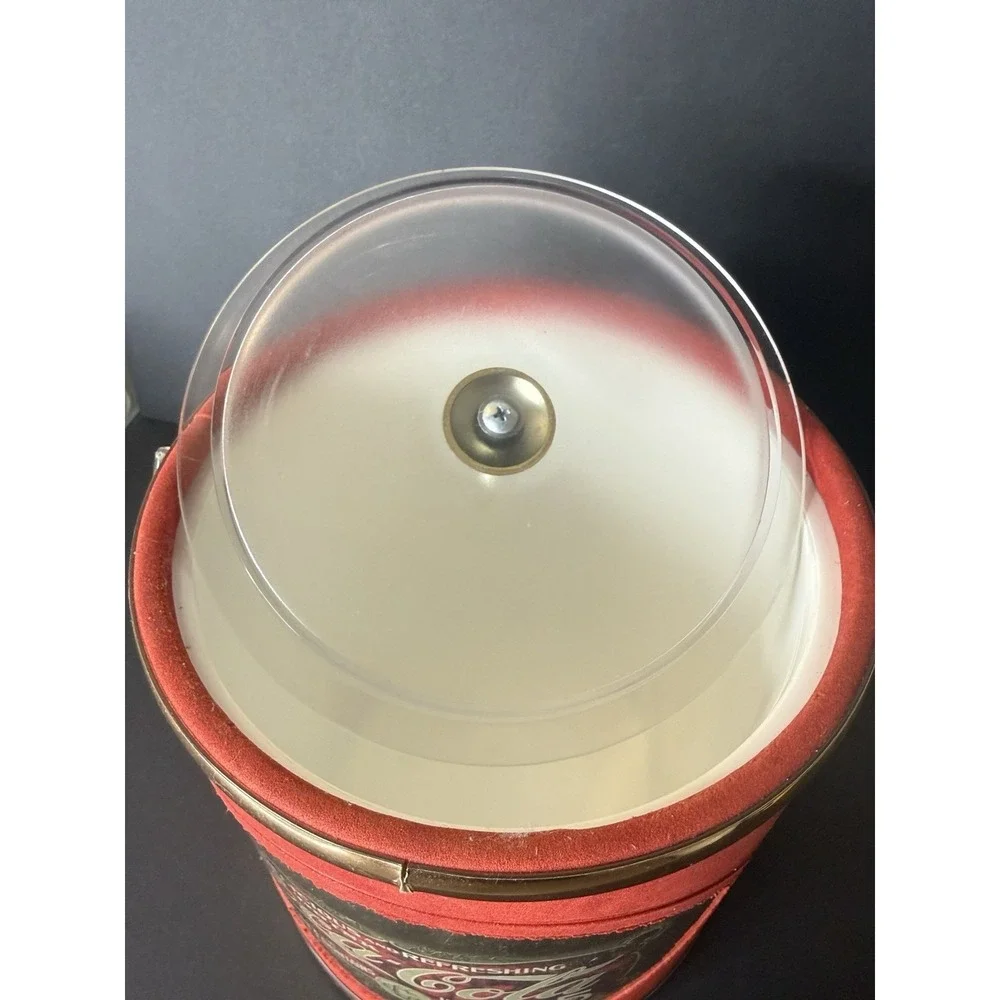 Vintage Coca-Cola Ice Bucket Red & Gold Clear Acrylic Handle Made in USA EUC